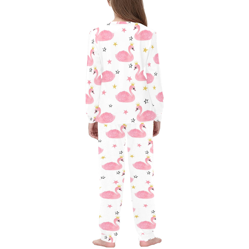 Pink Swan Pattern Kids' Boys' Girls' All Over Print Pajama Set