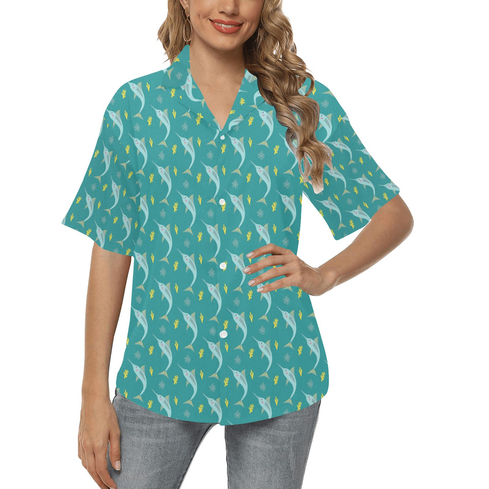 Swordfish Pattern Print Design 04 Women's All Over Print Hawaiian Shirt