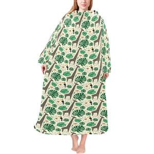 Giraffe Pattern Print Design 02 Blanket Robe with Sleeves