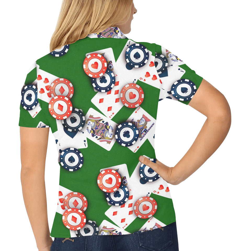 Casino Cards Suits Pattern Print Design 03 Women's All Over Print Polo Shirt