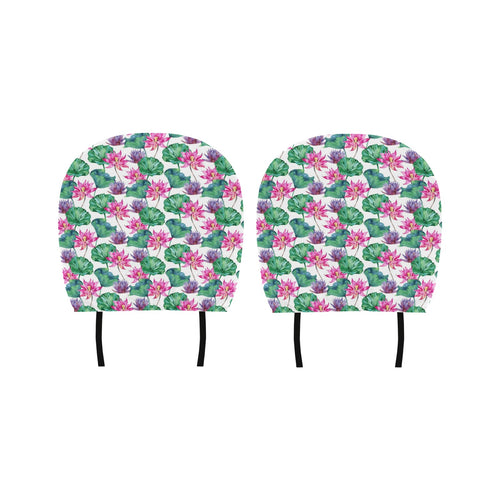 Pink Lotus Waterlily Pattern Car Headrest Cover