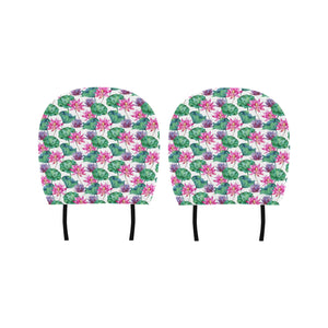 Pink Lotus Waterlily Pattern Car Headrest Cover