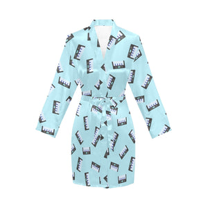 Piano Pattern Print Design 05 Women's Long Sleeve Belted Night Robe