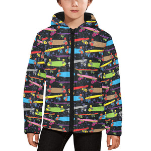 Skate Board Pattern Print Design 03 Kids' Boys' Girls' Padded Hooded Jacket