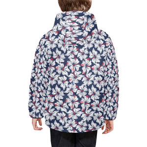 Hibiscus Pattern Print Design 02 Kids' Boys' Girls' Padded Hooded Jacket