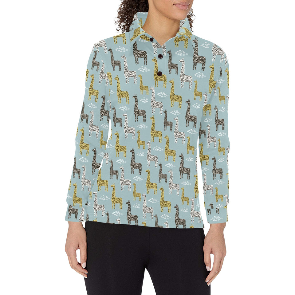 Giraffe Pattern Print Design 03 Women's Long Sleeve Polo Shirt