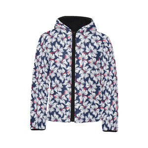 Hibiscus Pattern Print Design 02 Kids' Boys' Girls' Padded Hooded Jacket