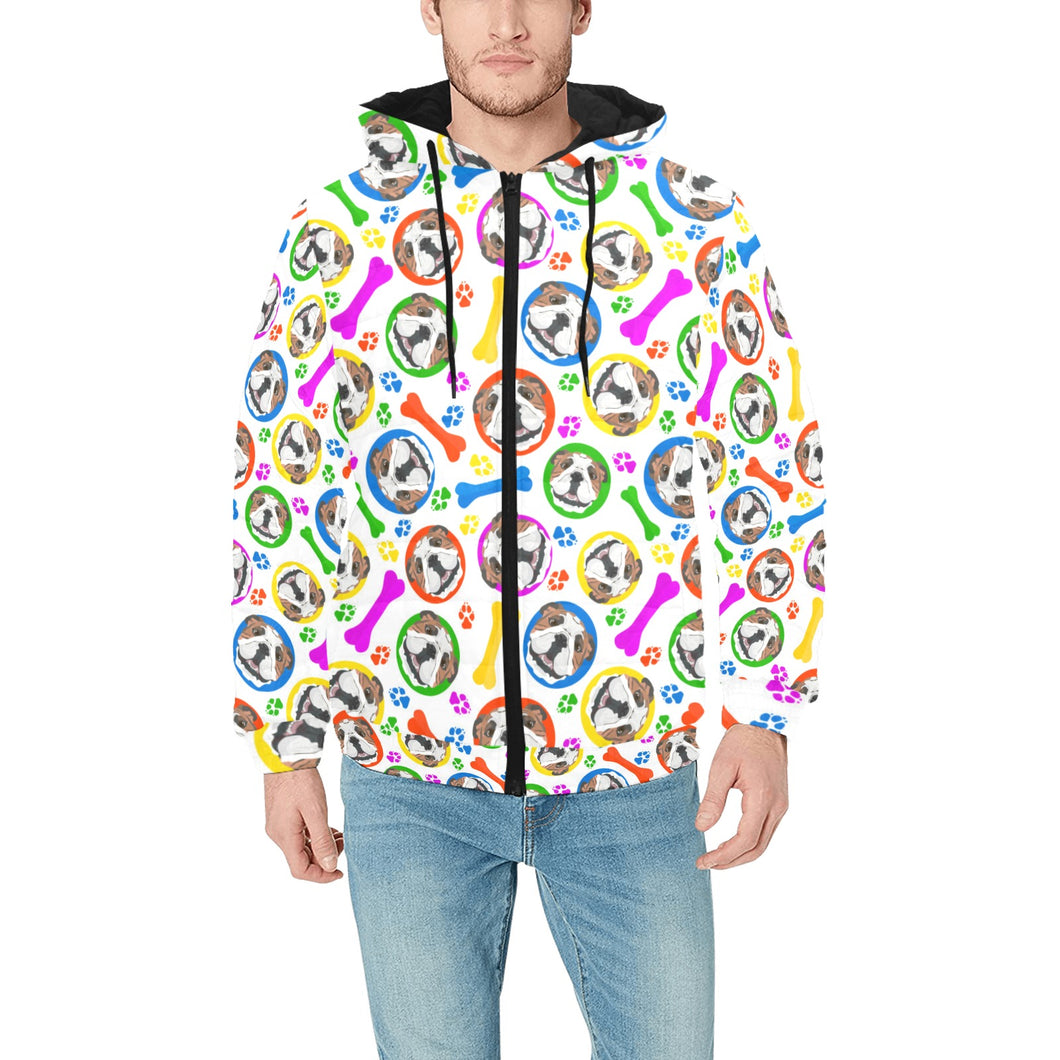 English Bulldog Pattern Print Design 05 Men's Padded Hooded Jacket(ModelH42)