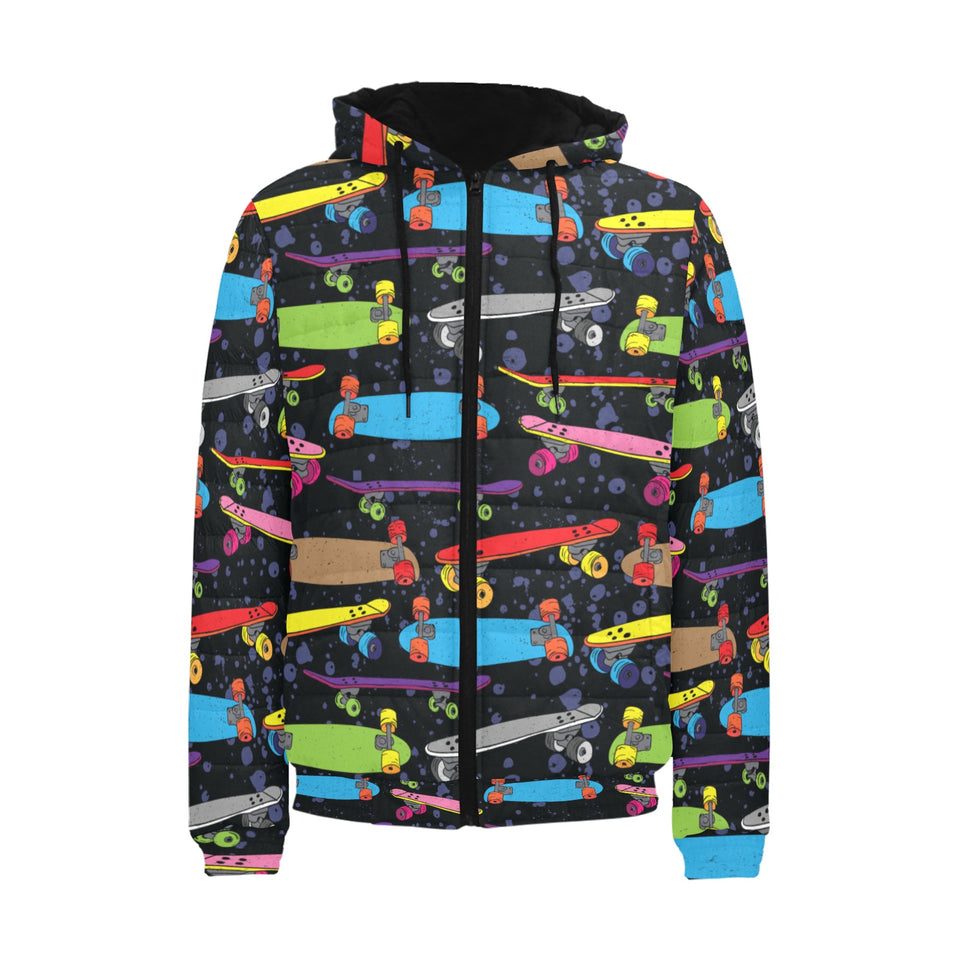 Skate Board Pattern Print Design 03 Men's Padded Hooded Jacket(ModelH42)