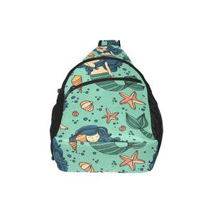 Mermaid Pattern Green Background All Over Print Chest Bag