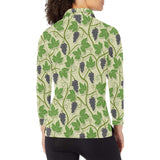 Grape Leaves Pattern Women's Long Sleeve Polo Shirt