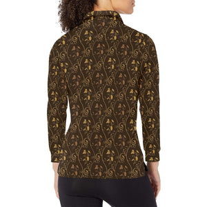 Gold Grape Pattern Women's Long Sleeve Polo Shirt