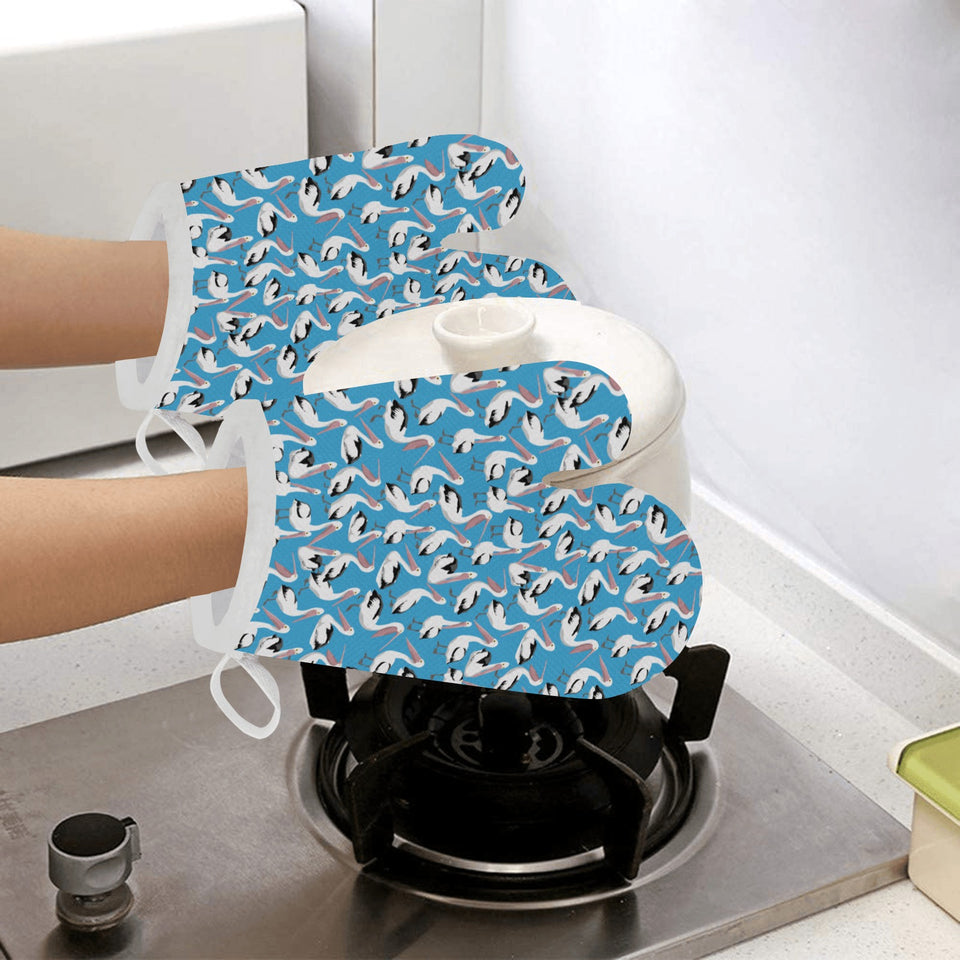 Pelican Pattern Print Design 04 Heat Resistant Oven Mitts