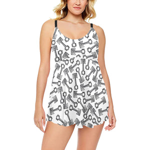 Engine Piston Pattern Print Design 01 Chest Sexy Pleated Two Piece Swim Dress