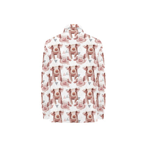 Pig Pattern Print Design 04 Women's Long Sleeve Polo Shirt