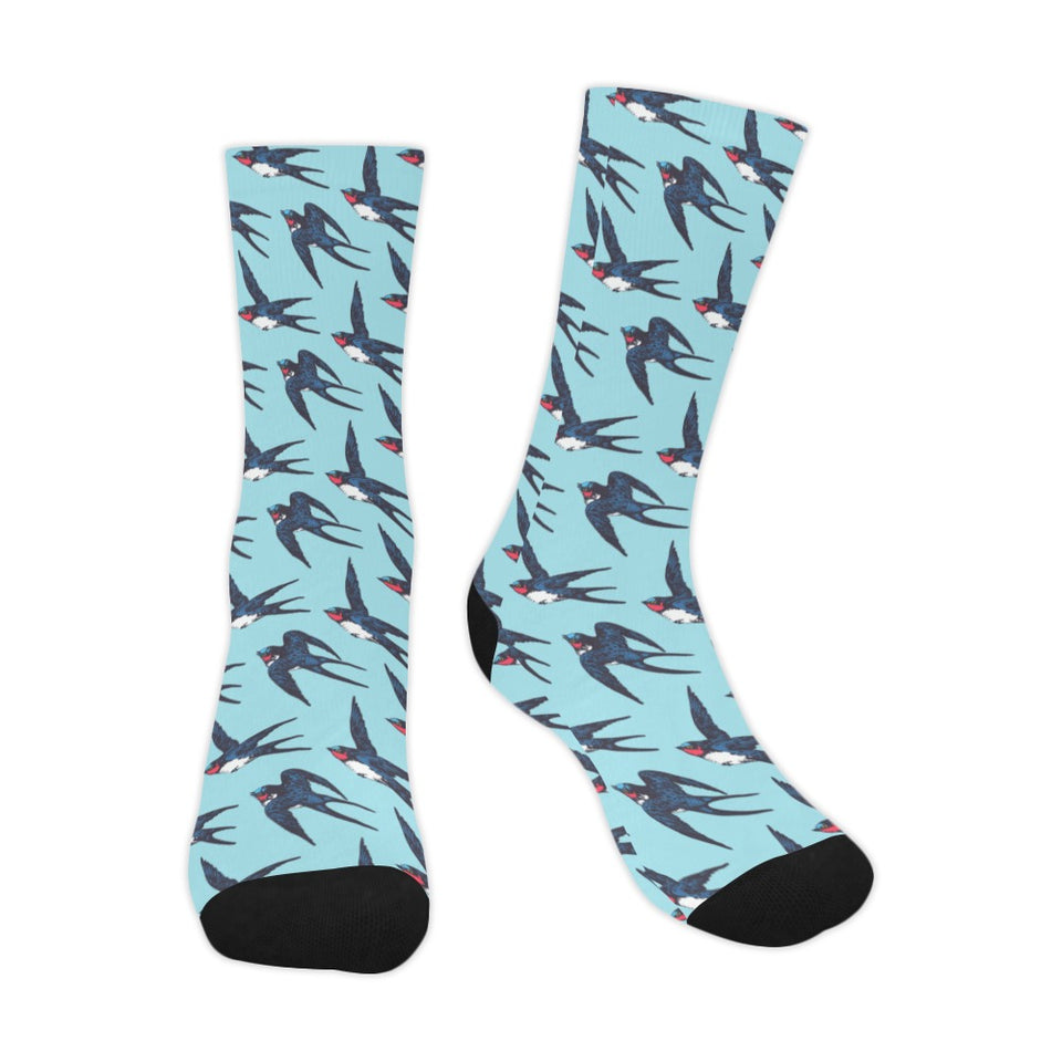 Swallow Pattern Print Design 01 Crew Socks