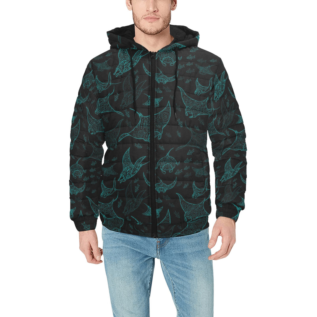 Stingray Pattern Print Design 02 Men's Padded Hooded Jacket(ModelH42)