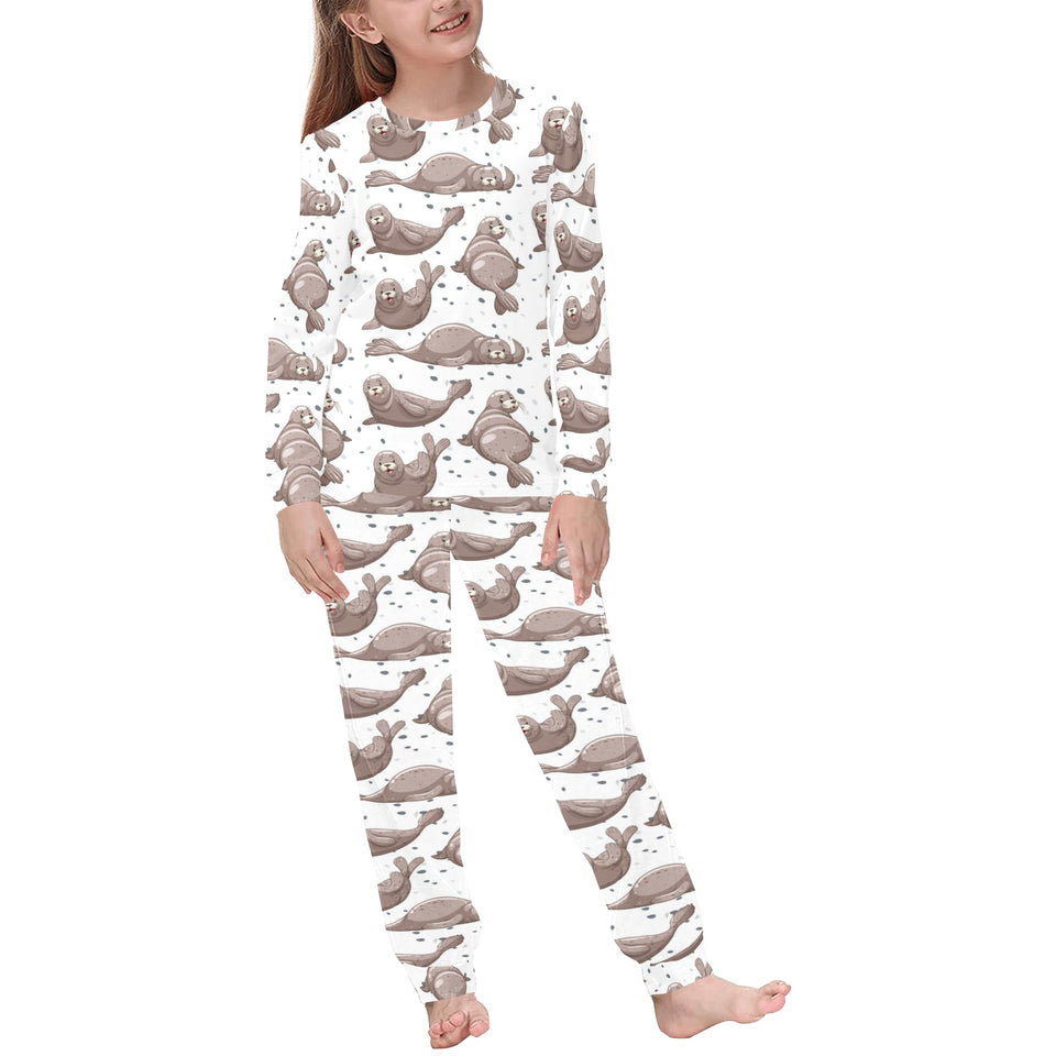 Sea Lion Pattern Background Kids' Boys' Girls' All Over Print Pajama Set