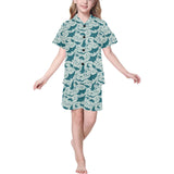 Stingray Pattern Print Design 01 Kids' Boys' Girls' V-Neck Short Pajama Set