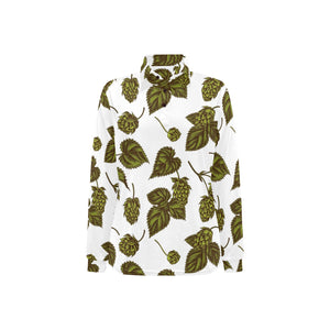 Hop Leaves Pattern Women's Long Sleeve Polo Shirt