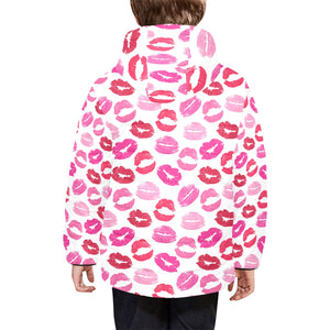 Lips Pattern Print Design 05 Kids' Boys' Girls' Padded Hooded Jacket