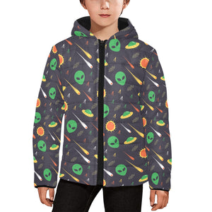 Alien Pattern Print Design 03 Kids' Boys' Girls' Padded Hooded Jacket