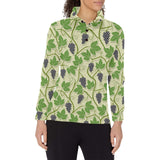 Grape Leaves Pattern Women's Long Sleeve Polo Shirt