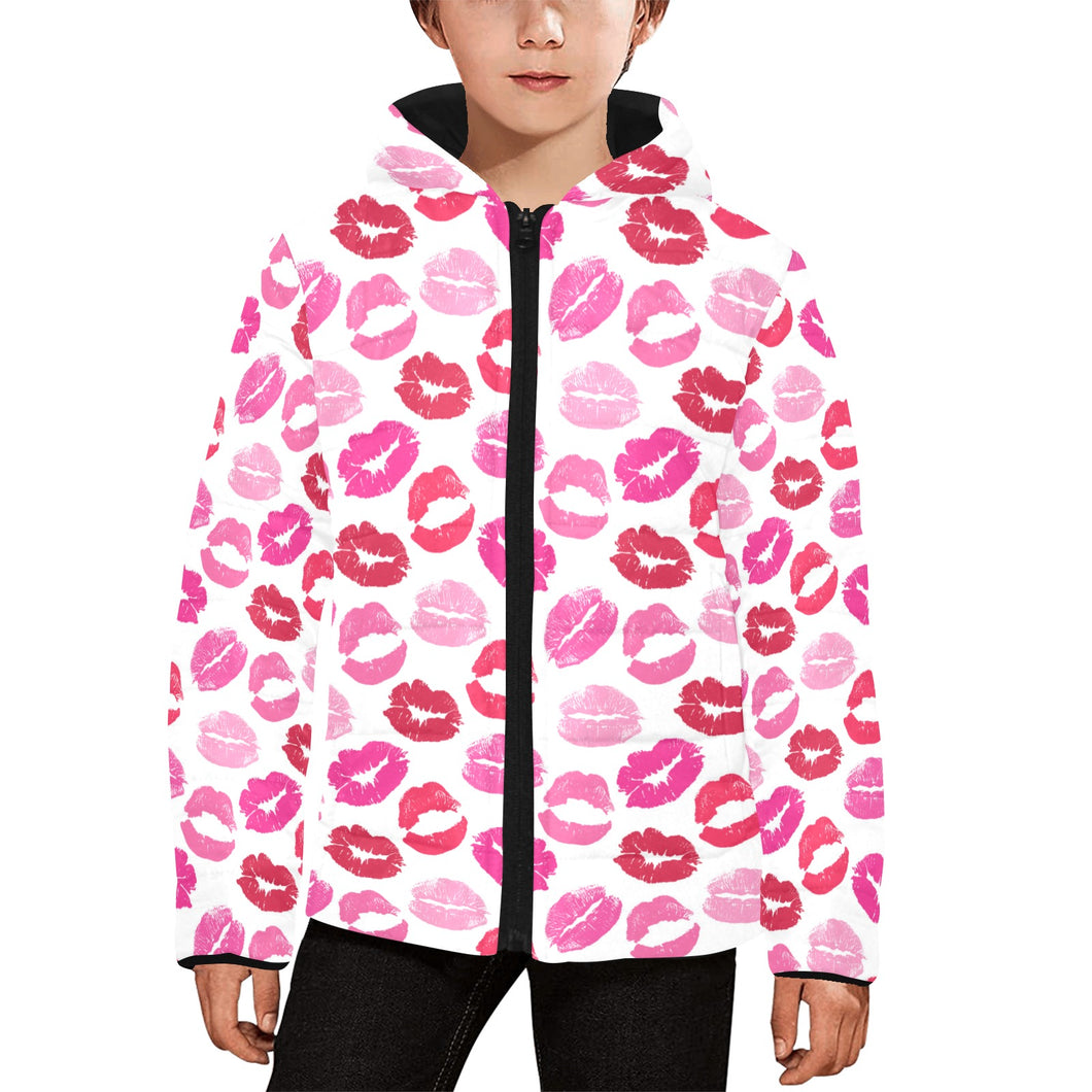 Lips Pattern Print Design 05 Kids' Boys' Girls' Padded Hooded Jacket