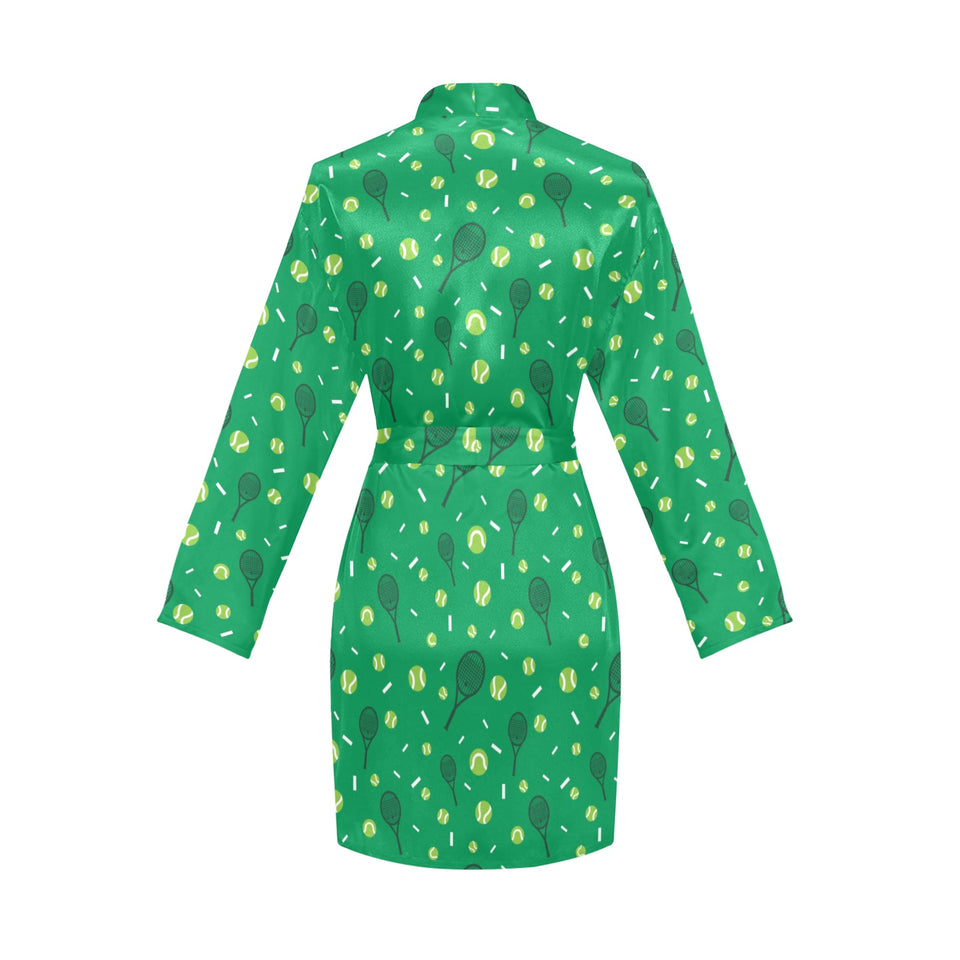 Tennis Pattern Print Design 03 Women's Long Sleeve Belted Night Robe