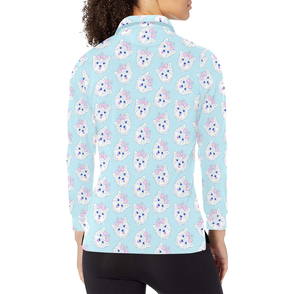 Yorkshire Terrier Pattern Print Design 01 Women's Long Sleeve Polo Shirt