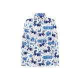 Horse Flower Blue Theme Pattern Women's Long Sleeve Polo Shirt