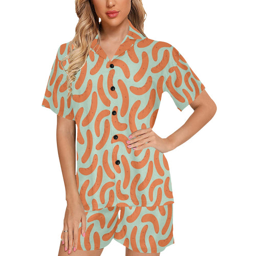 Sausage Pattern Print Design 04 Women's V-Neck Short Pajama Set