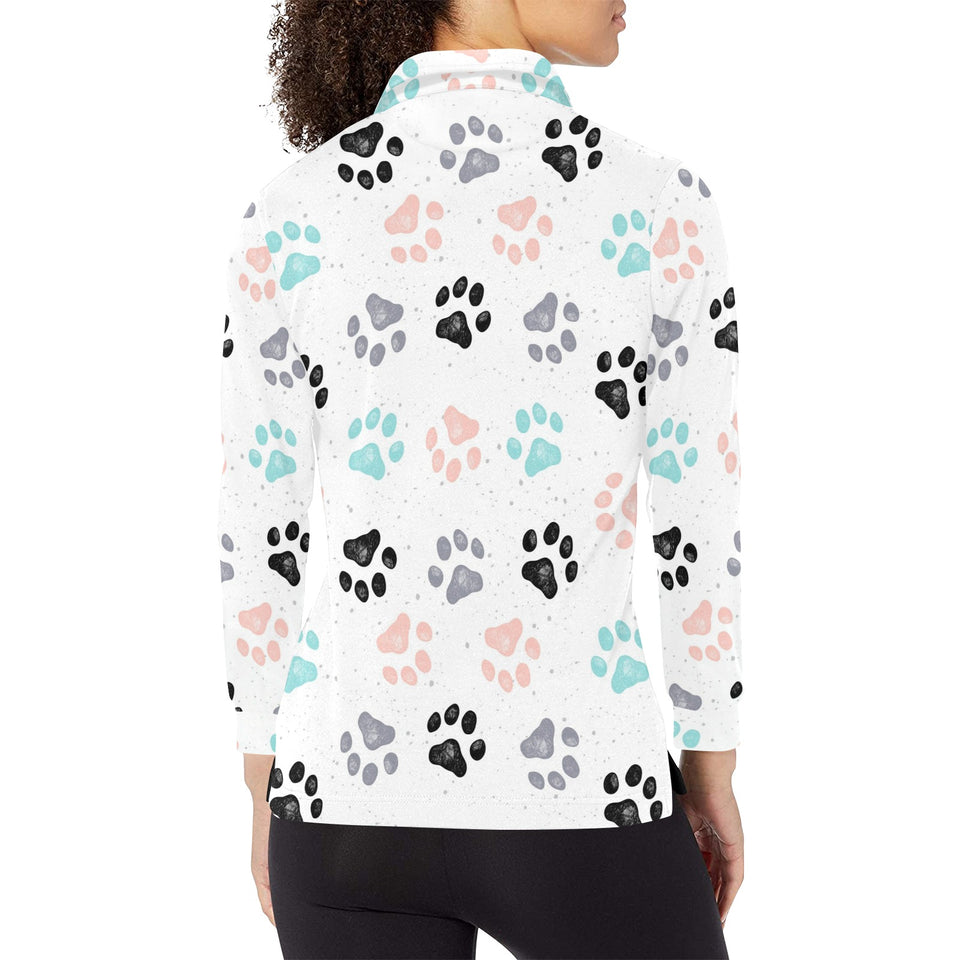 Dog Paws Pattern Print Design 02 Women's Long Sleeve Polo Shirt