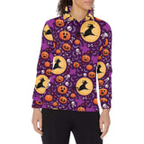 Halloween Pumpkin Witch Pattern Women's Long Sleeve Polo Shirt