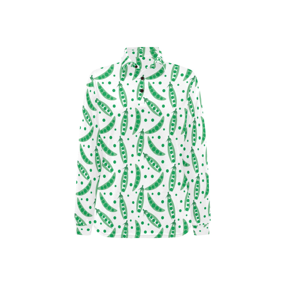 Green Peas Pattern Print Design 01 Women's Long Sleeve Polo Shirt