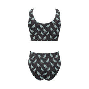 Pigeon Pattern Print Design 01 Chest Bowknot High Waisted Bikini Swimsuit