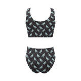 Pigeon Pattern Print Design 01 Chest Bowknot High Waisted Bikini Swimsuit