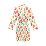 Ladybug Pattern Print Design 02 Women's Long Sleeve Belted Night Robe