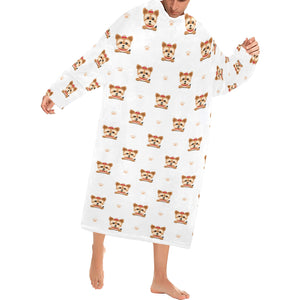 Yorkshire Terrier Pattern Print Design 03 Blanket Robe with Sleeves