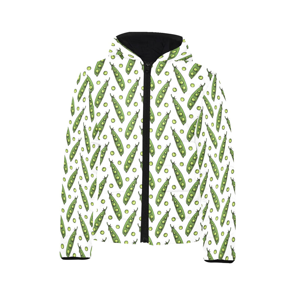 Green Peas Pattern Print Design 03 Kids' Boys' Girls' Padded Hooded Jacket