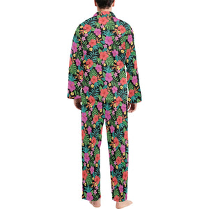 Hibiscus Pattern Print Design 01 Men's Long Pajama Set