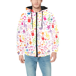 Music Notes Pattern Print Design 04 Men's Padded Hooded Jacket(ModelH42)