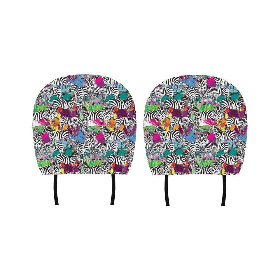 Zebra Colorful Pattern Car Headrest Cover