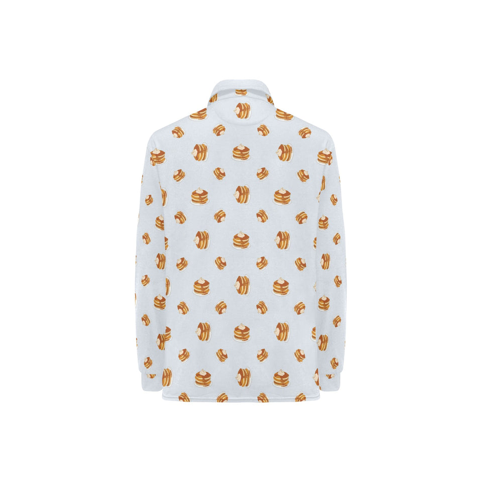 Pancake Pattern Print Design 03 Women's Long Sleeve Polo Shirt