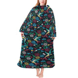 Swallow Pattern Print Design 04 Blanket Robe with Sleeves