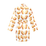 Sandwich Pattern Print Design 01 Women's Long Sleeve Belted Night Robe