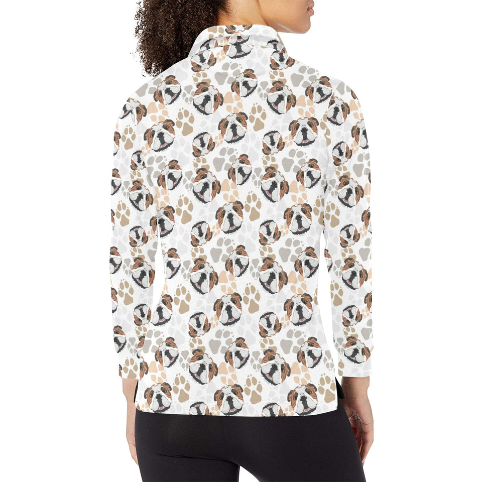 English Bulldog Pattern Print Design 01 Women's Long Sleeve Polo Shirt