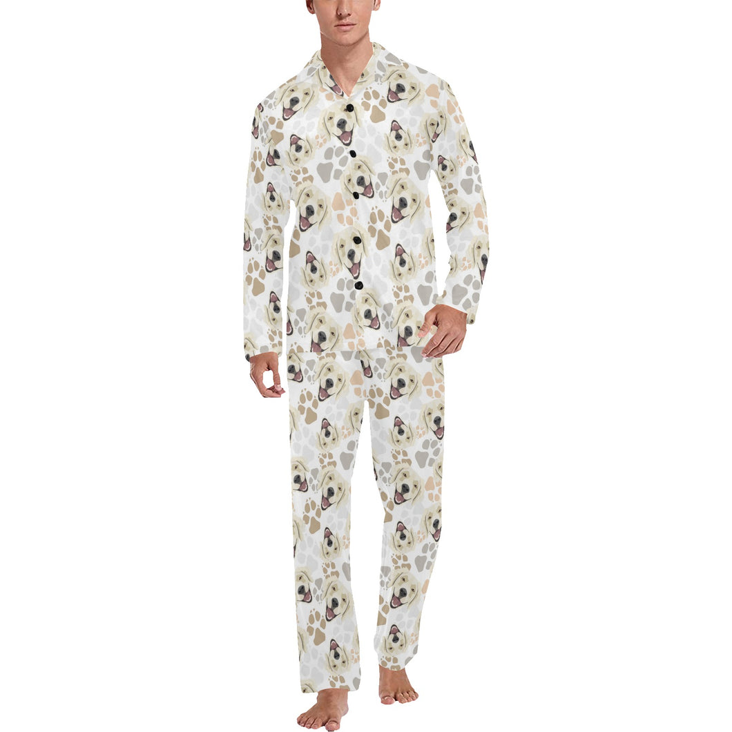 Golden Retriever Pattern Print Design 02 Men's Long Pajama Set