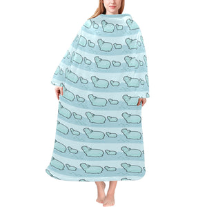 Hippopotamus Pattern Print Design 02 Blanket Robe with Sleeves