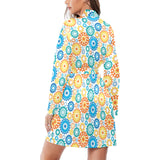 Gear Pattern Print Design 04 Women's Long Sleeve Belted Night Robe